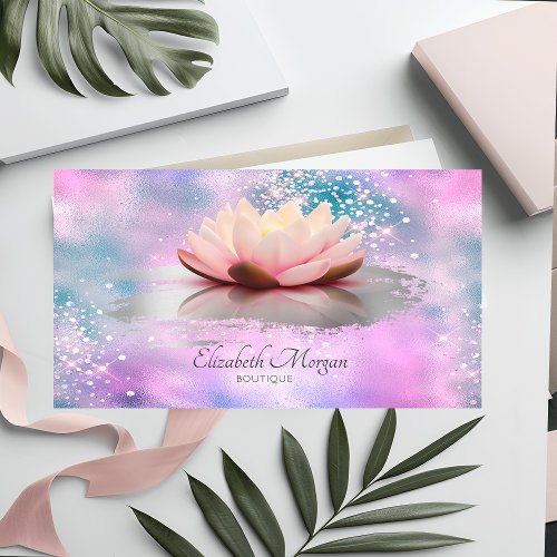 Modern Lotus Brush Stroke Cool Holographic Business Card