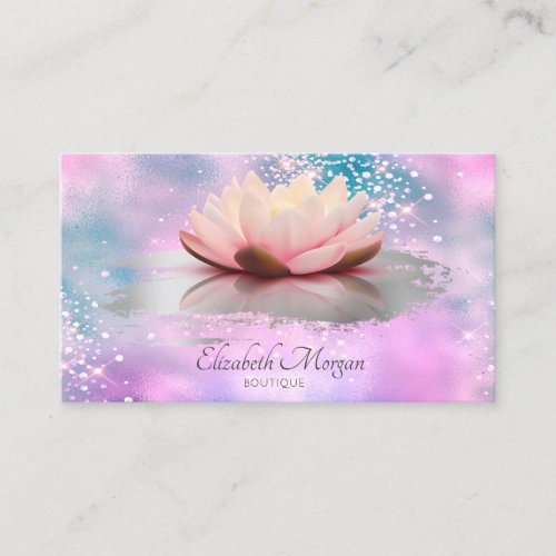 Modern Lotus Brush Stroke Cool Holographic Business Card