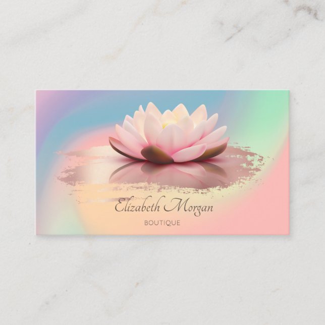 Modern Lotus Brush Stroke Holographic Colorful Business Card (Front)