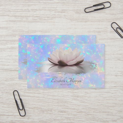 Modern Lotus Brush Stroke Holographic Opal Business Card