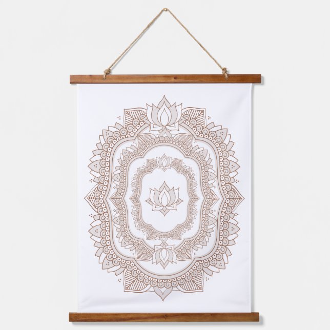 Modern Lotus Flower and Henna Design Hanging Tapestry (Front)