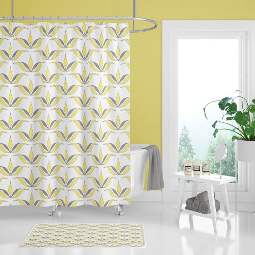 Modern Lotus Flower in Yellow and Gray Shower Curtain