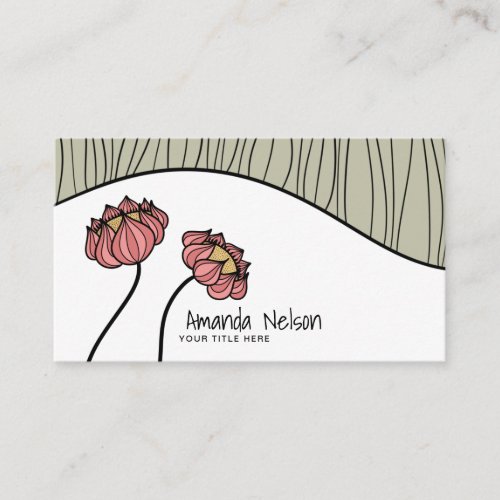 Modern Lotus flower ink line art earthy green Business Card