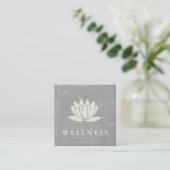 Modern Lotus Flower Marbled Gray Square Business Card (Standing Front)