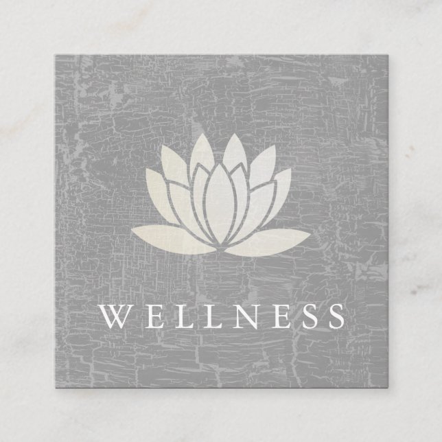 Modern Lotus Flower Marbled Gray Square Business Card (Front)