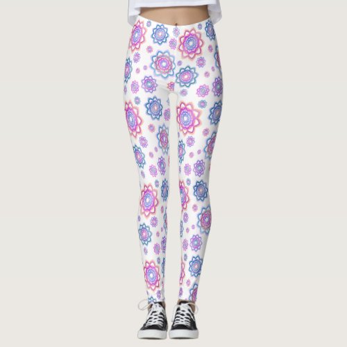 Modern Lotus Flower Pink Pastel Green Leggings