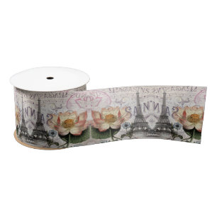Modern lotus flower vintage paris eiffel tower satin ribbon