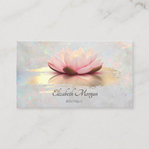 Modern Lotus Gold Brush Stroke Opal Holographic Business Card