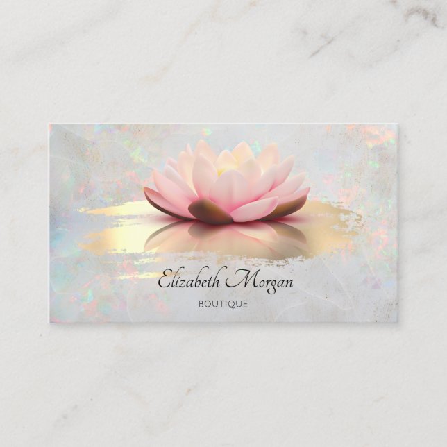 Modern Lotus Gold Brush Stroke Opal Holographic Business Card (Front)