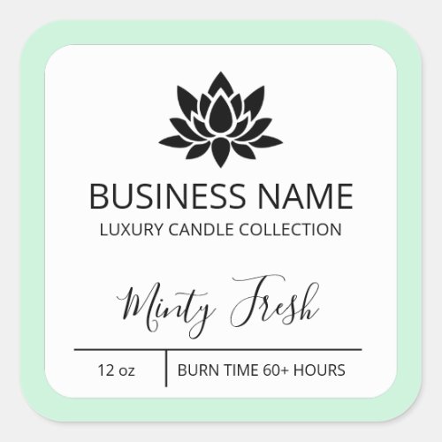Modern Lotus Mint Green Border Soy Candle Labels
