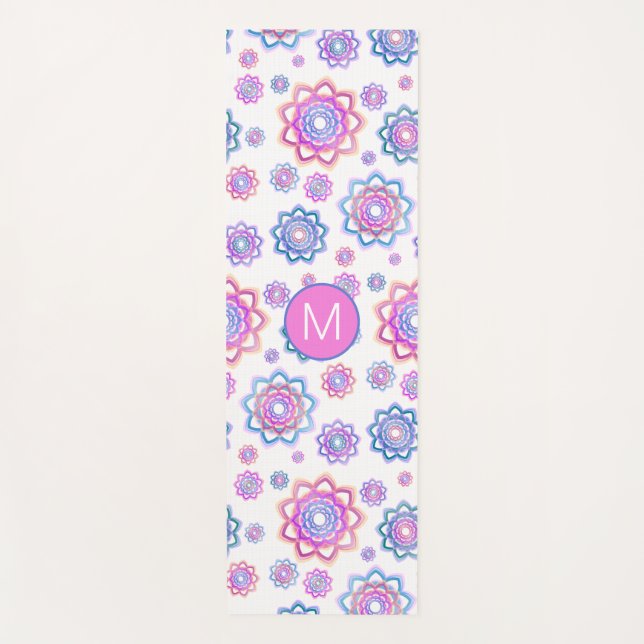 Modern Lotus Monogram Pink Pastel Green Pattern Yoga Mat (Front)