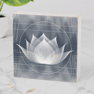 Modern Lotus Patience & Resilience Symbol Floral Wooden Box Sign