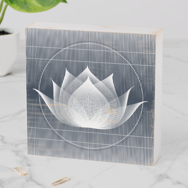 Modern Lotus Patience & Resilience Symbol Floral Wooden Box Sign (In Situ Horizontal)