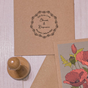 Modern Lotus Return Address, Couple  Rubber Stamp