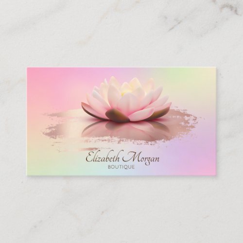 Modern Lotus Rose Gold Brush Stroke Hologrphic Business Card