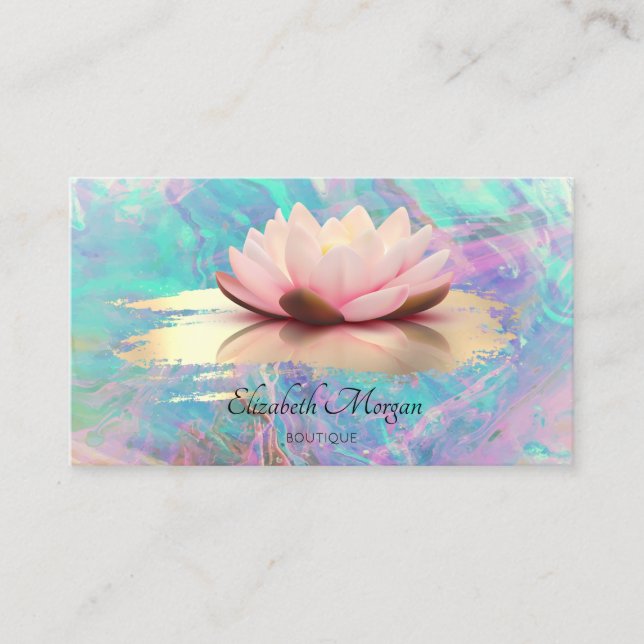 Modern Lotus Rose Gold Brush Stroke Opal Business Card (Front)