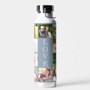 Modern Love 10 Photo Collage Dusty Blue Water Bottle