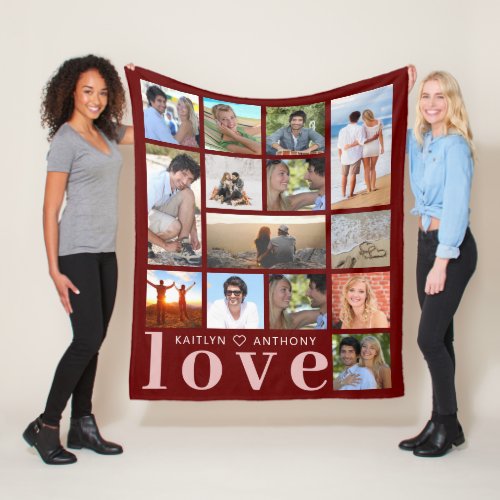 Modern LOVE 14 Photo Collage Custom Color Fleece Blanket