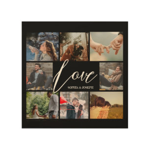 Modern Love 8 photo collage Valentine Black Wood Wall Art
