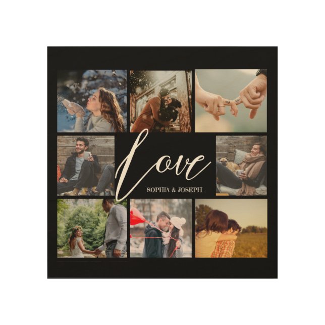 Modern Love 8 photo collage Valentine Black Wood Wall Art (Front)