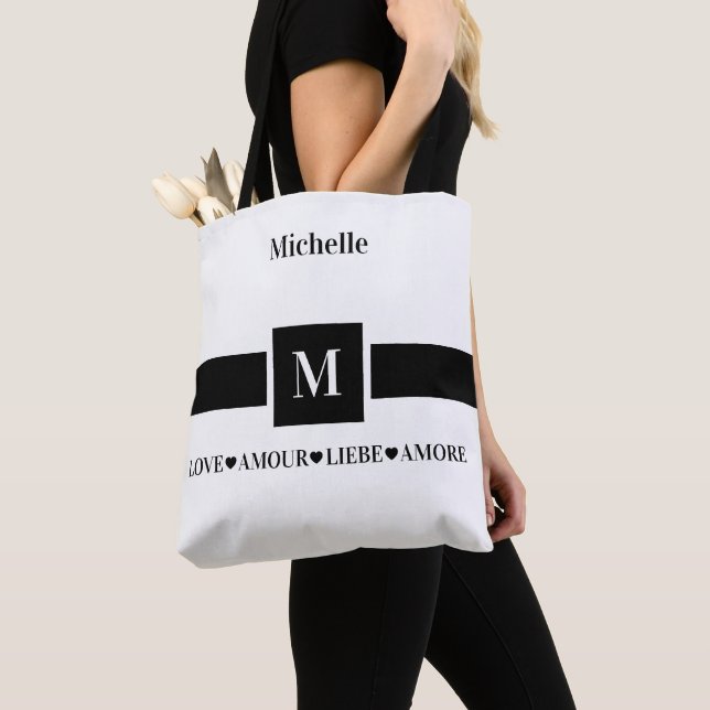 Modern Love Amour Liebe Amore Name and Initial  Tote Bag (Close Up)