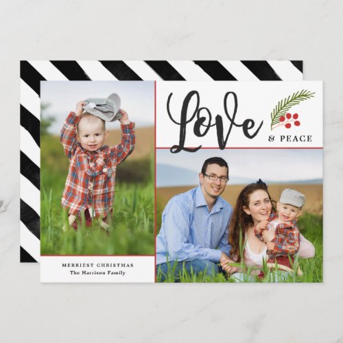 Modern Love and Peace Two Photo White Holiday Card