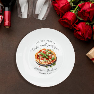 Modern Love and Pizza Rehearsal Dinner Paper Plates