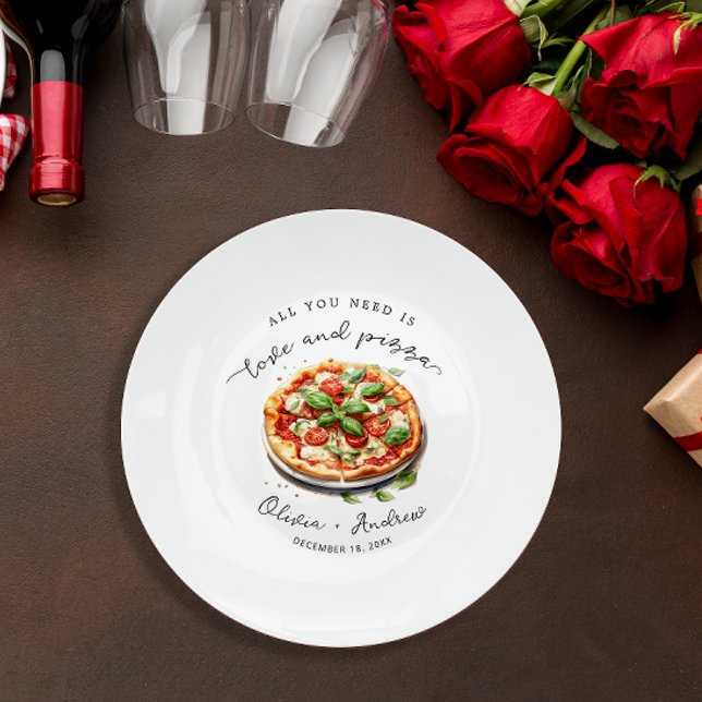 Modern Love and Pizza Rehearsal Dinner Paper Plates (Creator Uploaded)