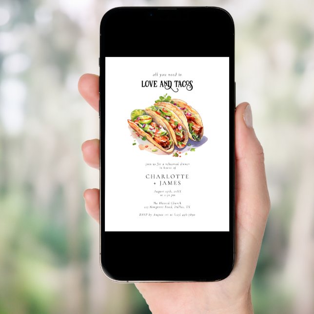 Modern Love and Tacos Rehearsal Dinner Invitation (Front Digital)