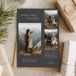 Modern Love and Thanks 3 Photo Newlywed Holiday Card<br><div class="desc">Share your gratitude and love this season with this modern "Love and Thanks" holiday card, perfect for newlyweds. Featuring three romantic photos in a vertical layout, this design captures natural beauty and heartfelt emotion. The elegant typography and warm, earthy tones evoke a sense of intimacy and quiet celebration. Ideal for...</div>