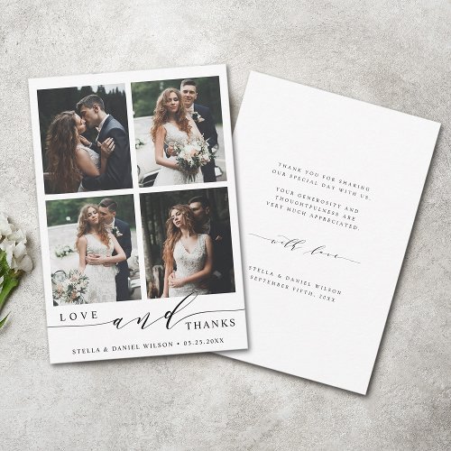 Modern Love and Thanks 4 Photo Wedding Thank You Card