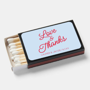 Modern Love and Thanks Blue and Red Wedding Matchboxes