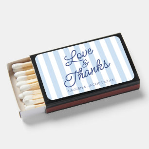 Modern Love and Thanks Blue Stripes Wedding Matchboxes