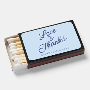 Modern Love and Thanks Blue Wedding Matchboxes