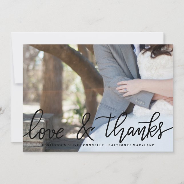 Modern Love And Thanks | Couple Photo Thank You Card (Front)