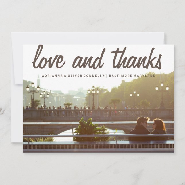 Modern Love And Thanks | Couple Photo Thank You Card (Front)