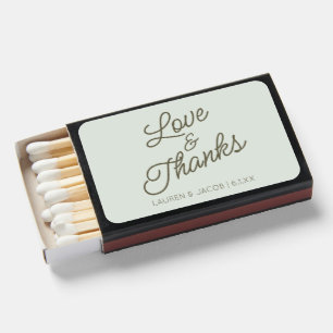 Modern Love and Thanks Green Wedding Matchboxes