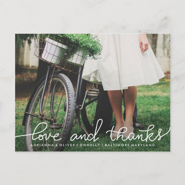Modern Love And Thanks Handwritten | Couple Photo Postcard (Front)
