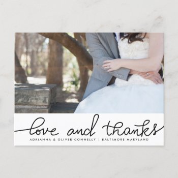 Modern Love And Thanks Handwritten | Couple Photo Postcard by ohwhynotweddings at Zazzle