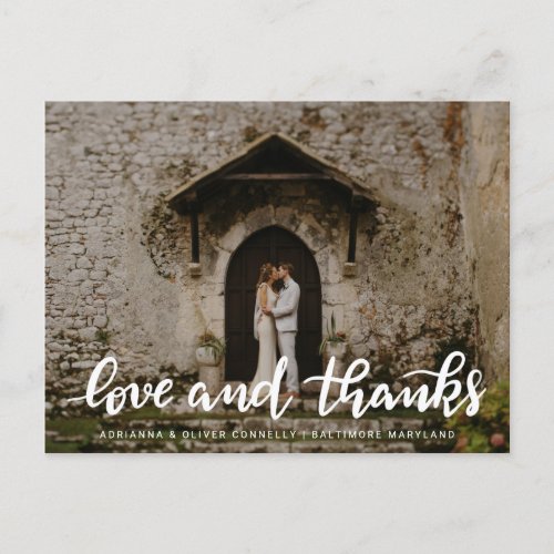 Modern Love And Thanks Handwritten  Couple Photo Postcard