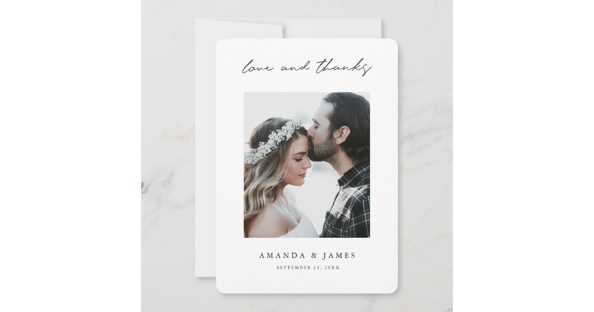 Modern Love and Thanks Photo Borders Wedding Thank You Card | Zazzle