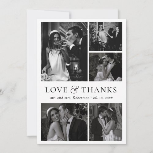Modern Love and Thanks Photo Collage Wedding Thank You Card