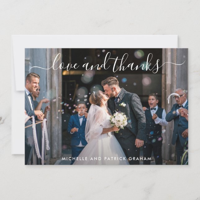 Modern Love and Thanks Photo Simple Wedding Thank You Card (Front)