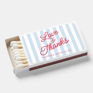 Modern Love and Thanks Red Blue Stripes Wedding Matchboxes