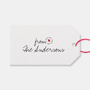 Modern Love and Thanks Simple Script Heart Gift Tags