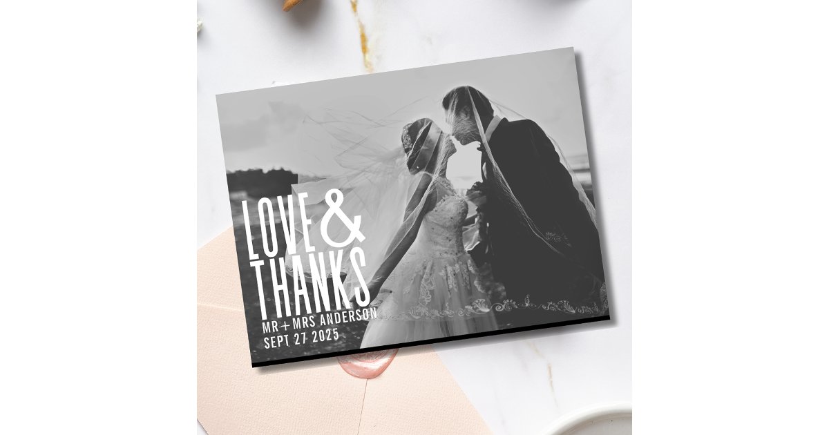 Modern Love and Thanks Thank You Wedding Postcard | Zazzle