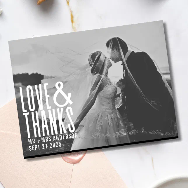 Modern Love and Thanks Thank You Wedding Postcard | Zazzle