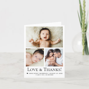 Modern Love and Thanks three photos baby birth Letterpress Thank You Card