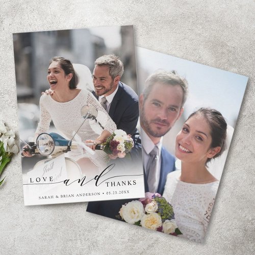 Modern Love and Thanks Wedding 2 Photo Thank You Card