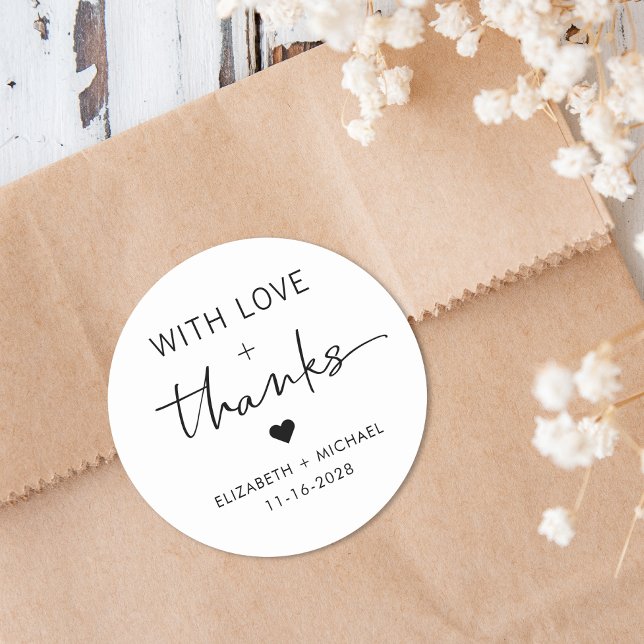 Modern Love And Thanks Wedding Classic Round Sticker (Creator Uploaded)